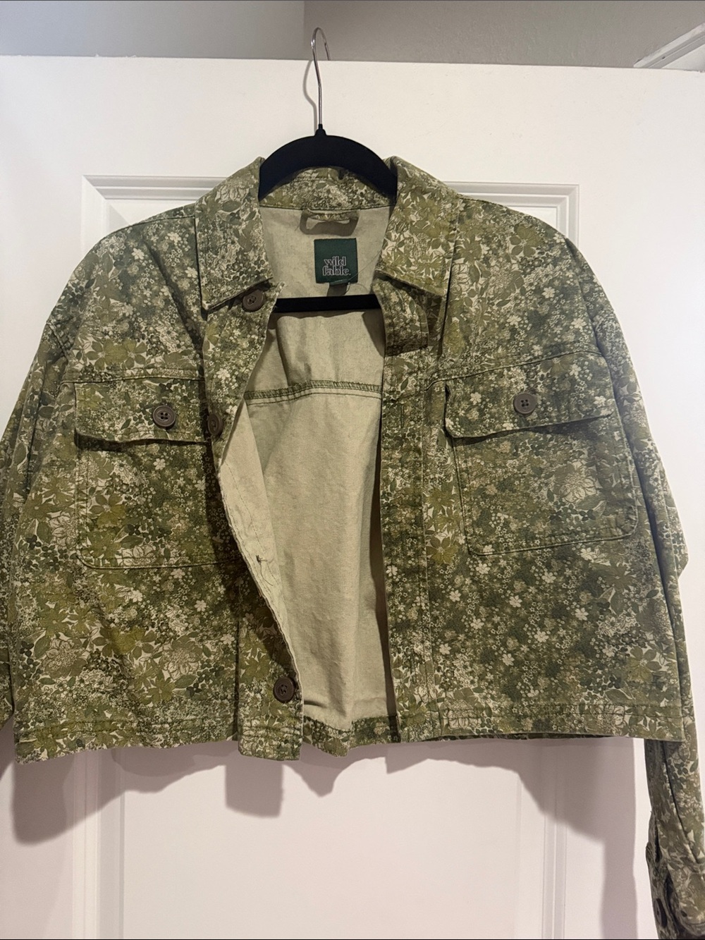 wild fable Olive Green Floral Cropped Jean Jacket